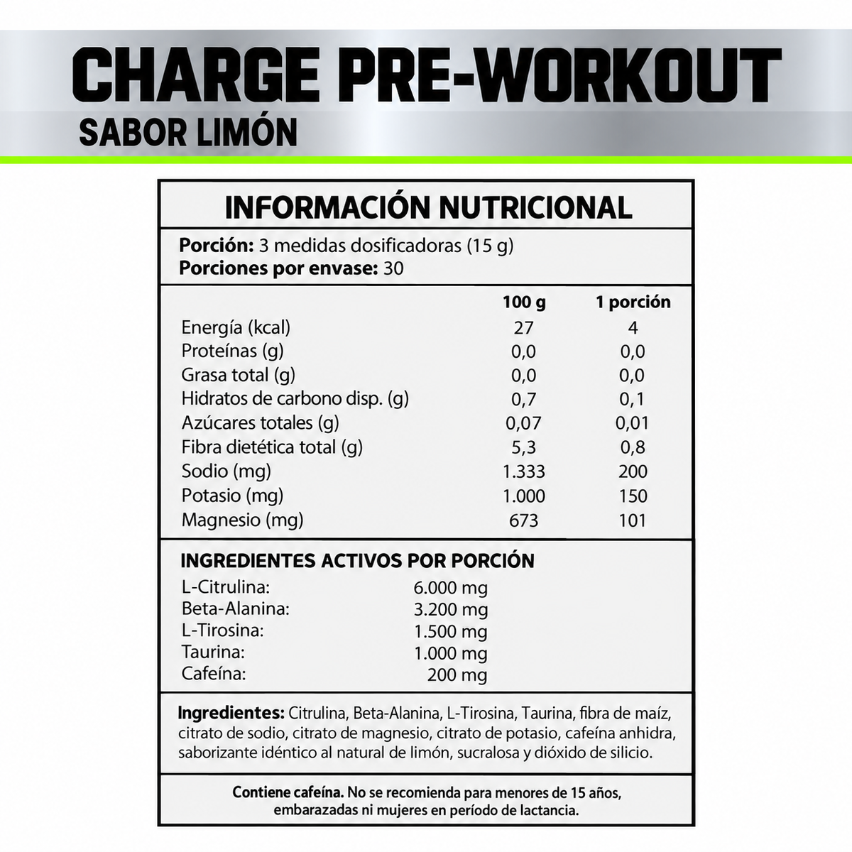 Pre Entreno PBX Charge Limón 450 g - 30 Porciones